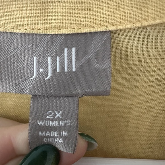 J JILL Size-2X Women Shirt 100% Linen Yellow Button Front Casual Resort Lagen - Picture 2 of 11